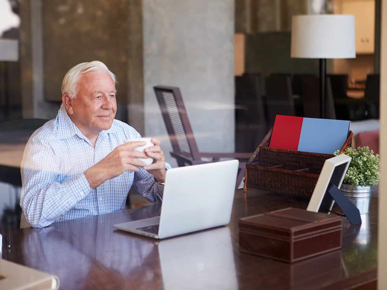 Elderly man on zoom call